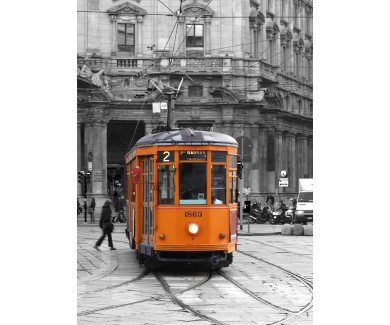 Фотообои Трамвай на чёрно белом фоне